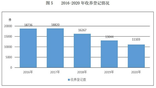 民政局网站《2020 年民政事业发展统计公报》发布的2016年-2020年收养登记情况表