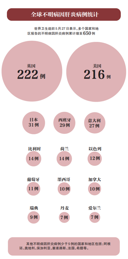 全球不明病因肝炎病例统计。新京报制图/许英剑